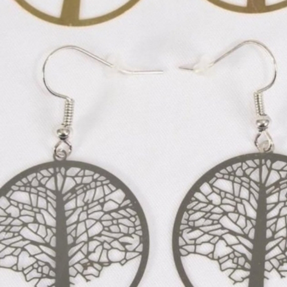Beautiful Tree of Life Gold Dangle Earrings Laser cut  hypoallergenic wires NEW - Picture 5 of 7